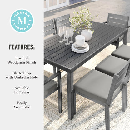 Martha Stewart 71" Indoor-Outdoor Patio Table with Gray Brushed Woodgrain Aluminum Finish