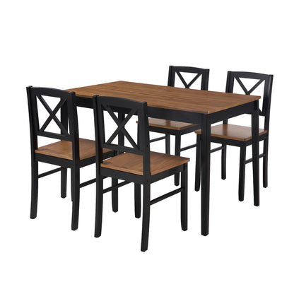 MAYEERTY Eco-Friendly Solid Wood Dining Set �?Sustainable Dining Table with Black Metal Accents for Home & Restaurant,Light Brown