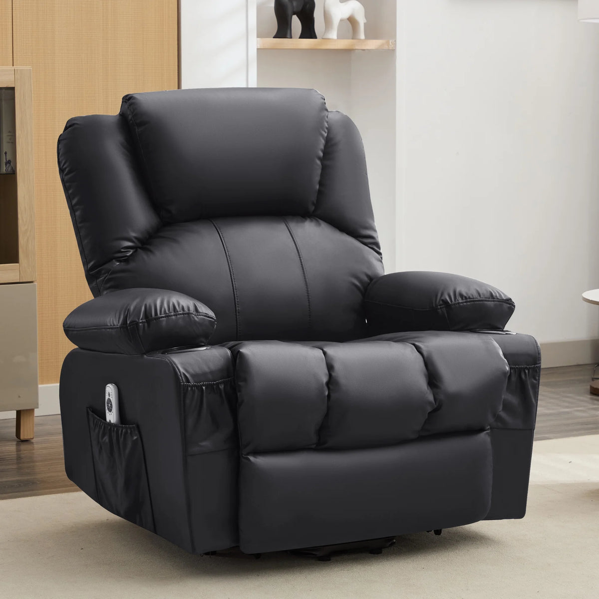 JONPONY Power Lift Recliner Chair Recliners for Elderly with Heat and Massage Recliner Chair for Living Room with Infinite Position and Side Pocket,USB Charge Port,Black