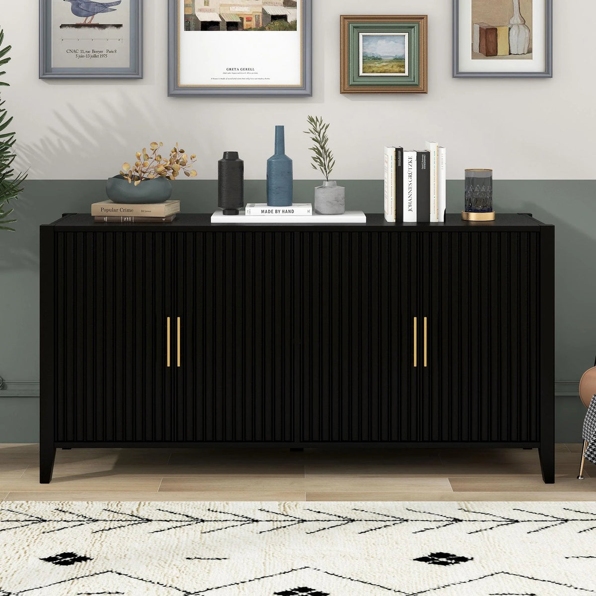 Black Accent Cabinet, Atumon Storage Cabinet Furniture, Modern Buffet Sideboard, Wooden Accent Cabinet with 3 Doors, Accent Storage Cabinet for Entryway Hallway Living Room, 48"L x 17.7"W x 31.9"H