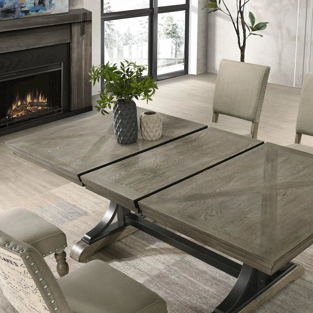 Birmingham Nailhead 6-Piece Table with Nail Head Bench Dining Set, Driftwood