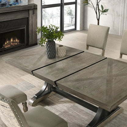 Birmingham Nailhead 6-Piece Table with Nail Head Bench Dining Set, Driftwood