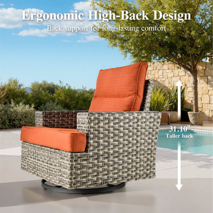 Ovios 10 Pieces Outdoor Patio Furniture Modern High-Back All-Weather Wicker Sectional Conversation Set with Propane Fire Pit Table & Swivel Chair, Dark Gray