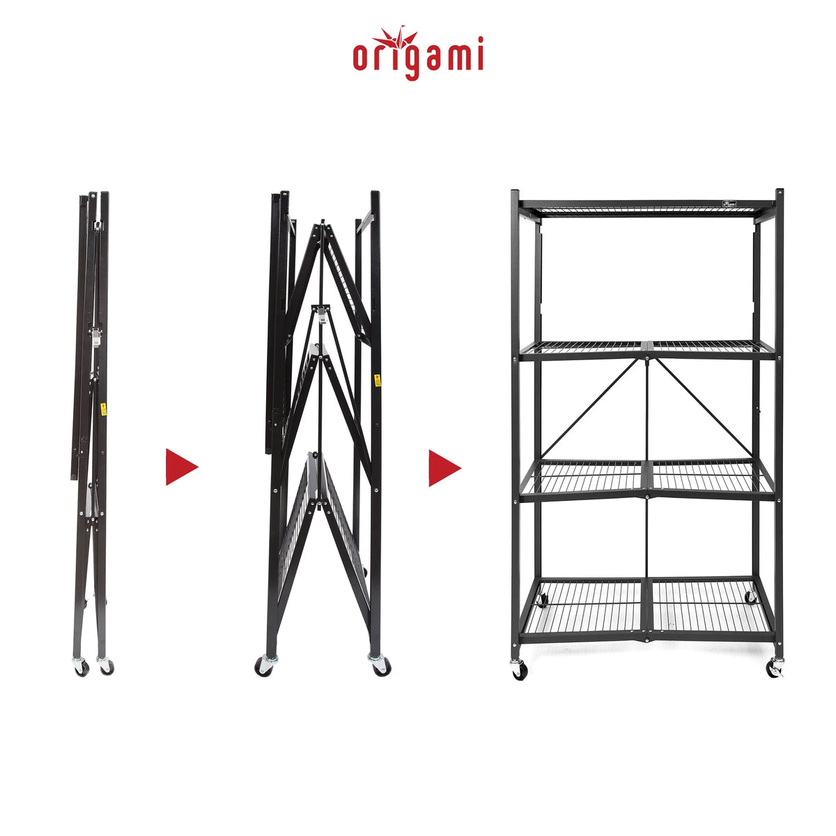 Origami 2-Pack R5 Series Heavy-Duty 4-Tier Foldable Steel Shelf, Pewter