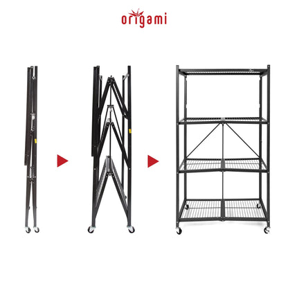 Origami 2-Pack R5 Series Heavy-Duty 4-Tier Foldable Steel Shelf, Pewter