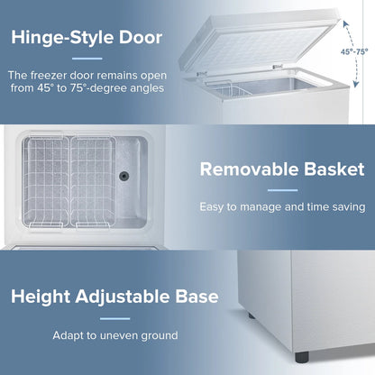 AUSEO Compact Freezer 3.5 cu ft Environmental Chest Freezer, Mini Freezer with 7 Gear Adjustable Temperature, Removable Storage Basket, Energy Saving, White