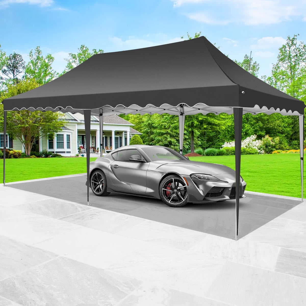 SANOPY 10' x 20' Pop up Canopy Party Tent with 6 Removable Sidewalls, Wave Eave Outdoor Waterproof Patio Gazebo Tent with Carry Bag, Backyards Camping Picnics, Black