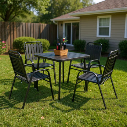 Homy Casa 5-Piece Outdoor Patio Dining, One Table with 4 Chairs for Garden Patio & Backyard, Brown