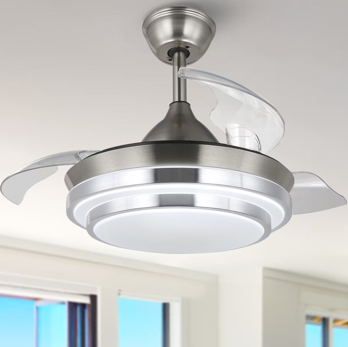 42" Retractable LED Ceiling Fan with Remote Control and Light Kit Included