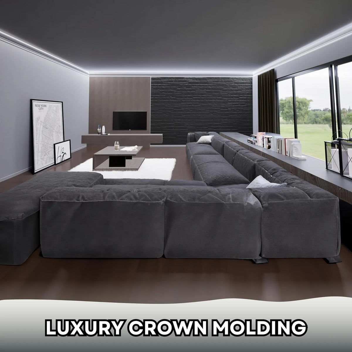 7-Piece 94.5�� (55.12 ft) Crown Molding with Duct Kit for Seamless Ambient Home Accent Lighting | Waterproof Channel for Easy LED Strip Installation (CROWN MOLDING WITH LED DUCT)