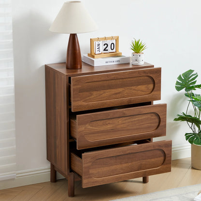 MIYZEAL Modern Wood Chest of 3 Drawers Bedroom Dresser, Wide Storage Cabinet & Contemporary Nightstand for Adults Walnut Finish Bedside Furniture