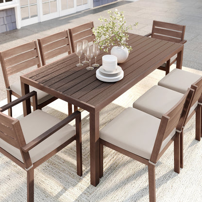 Martha Stewart 71" Indoor-Outdoor Patio Table with Gray Brushed Woodgrain Aluminum Finish