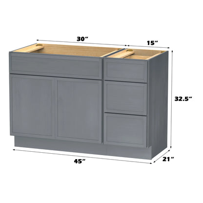 45 in. W x 21 in. D x 32.5 in. H Bath Vanity Cabinet without Top in Gray