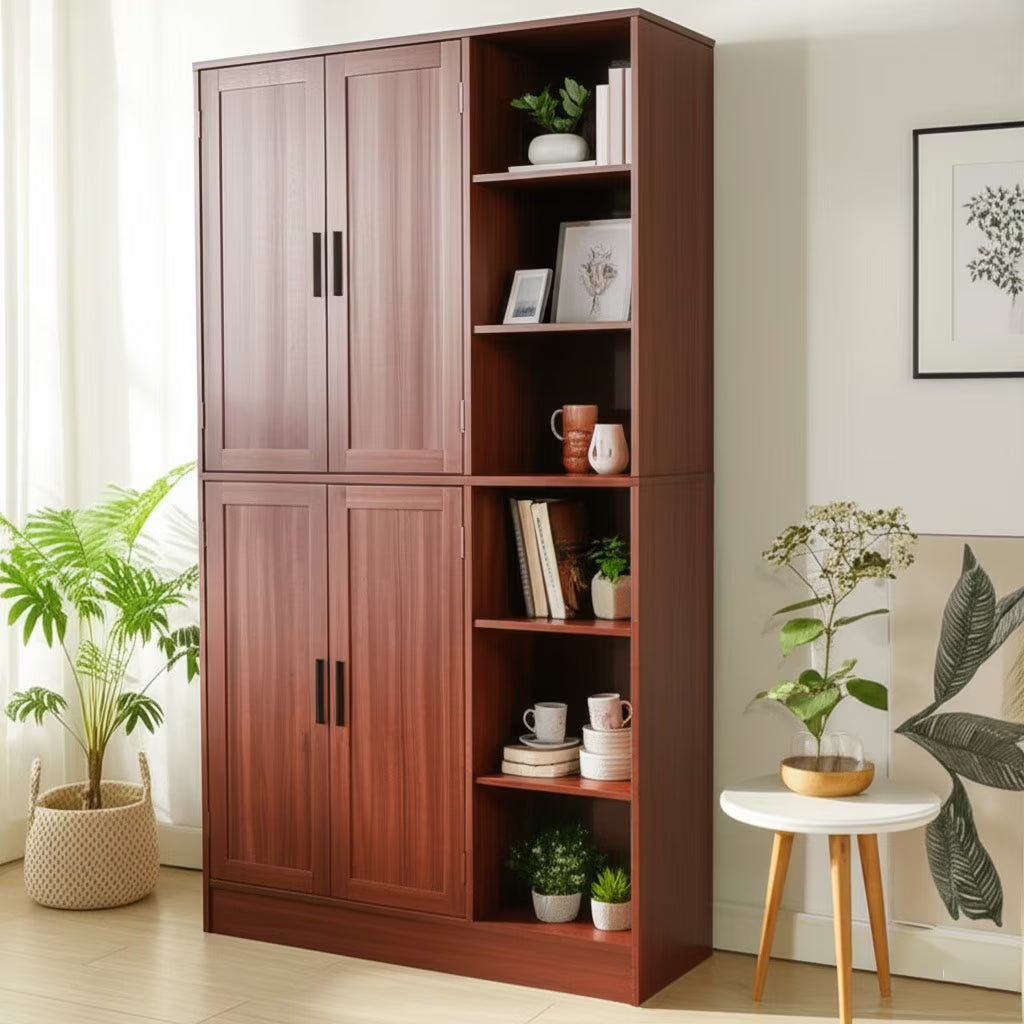 63" Tall Kitchen Pantry, Kitchen Pantry Cabinet with 4 Doors and Adjustable Shelves, Storage Cabinet for Dining Room, Laundry Room, Oak