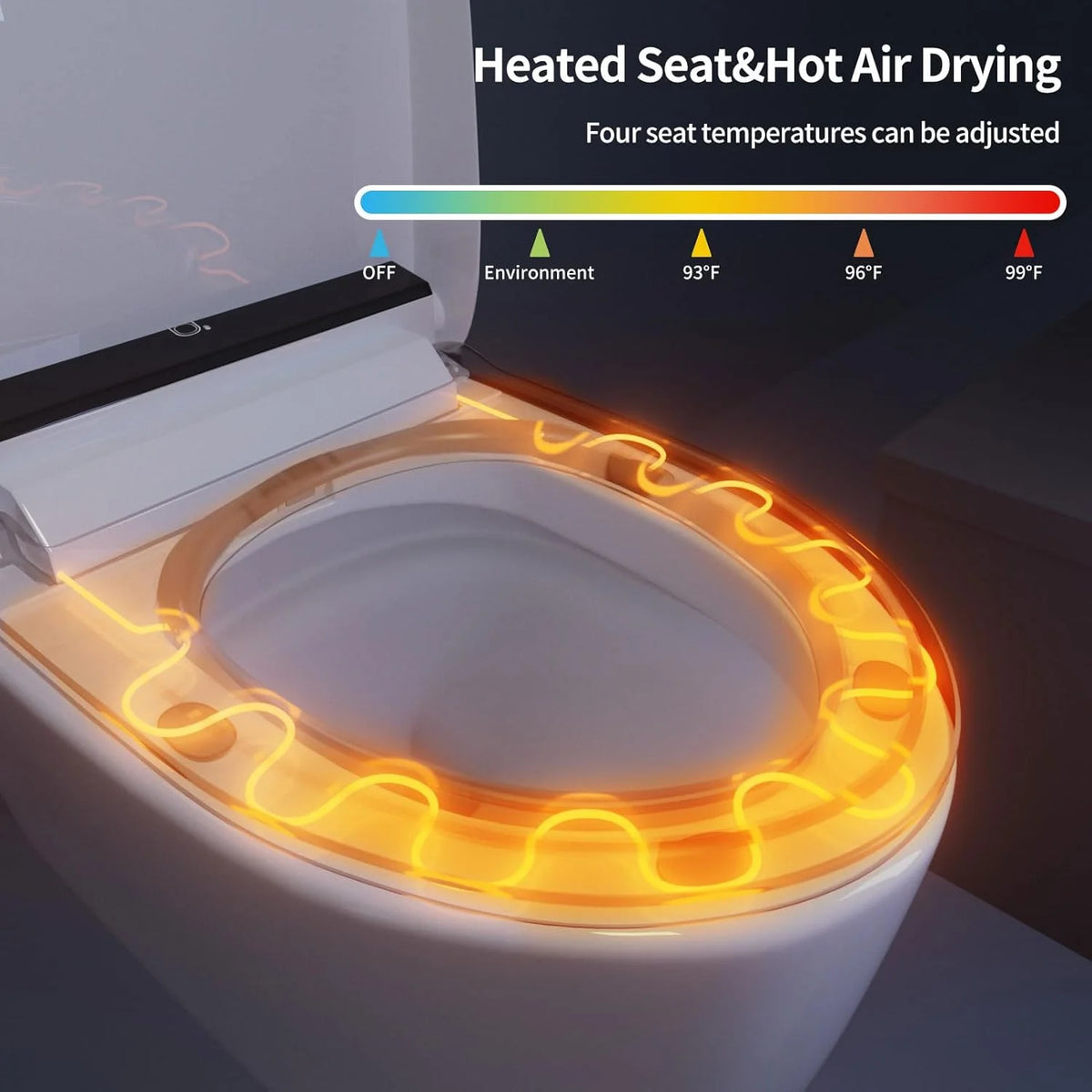 LALAHOO Smart Toilet with Bidet Built in, Auto Open & Close, Elongated Heated seat, Foot Sensor Flush, LED Display, Warm Water Wash, Dryer, Night Light, Black
