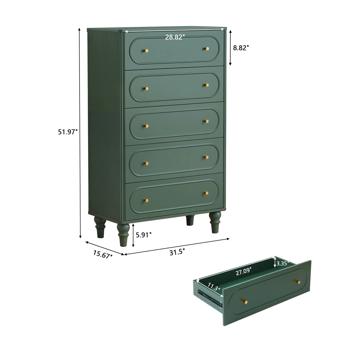 YOCWO 3 Drawer Nightstand, Classic Chest of Drawers with Arc Edge, Walnut