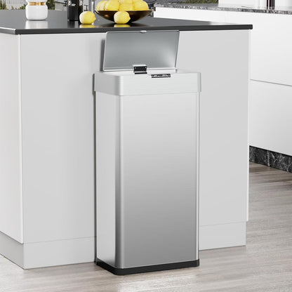 LAZY BUDDY 60 Liter / 16 Gallon Stainless Steel Motion Sensor Trash Can for Kitchen, Bathroom, Rectangular
