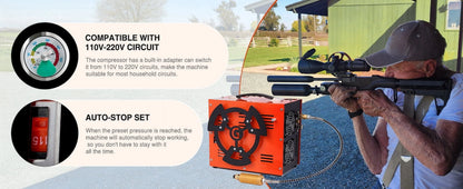 Greteefor PCP Air Compressor, Built-in 600W Adapter, 4500Psi/30Mpa, 350W Motor, 12V DC or 110V/220V AC Power, Auto Stop, Water/Oil free &Cooling Fan for Air Rifle, Paintball, HPA Tanks LightWeight