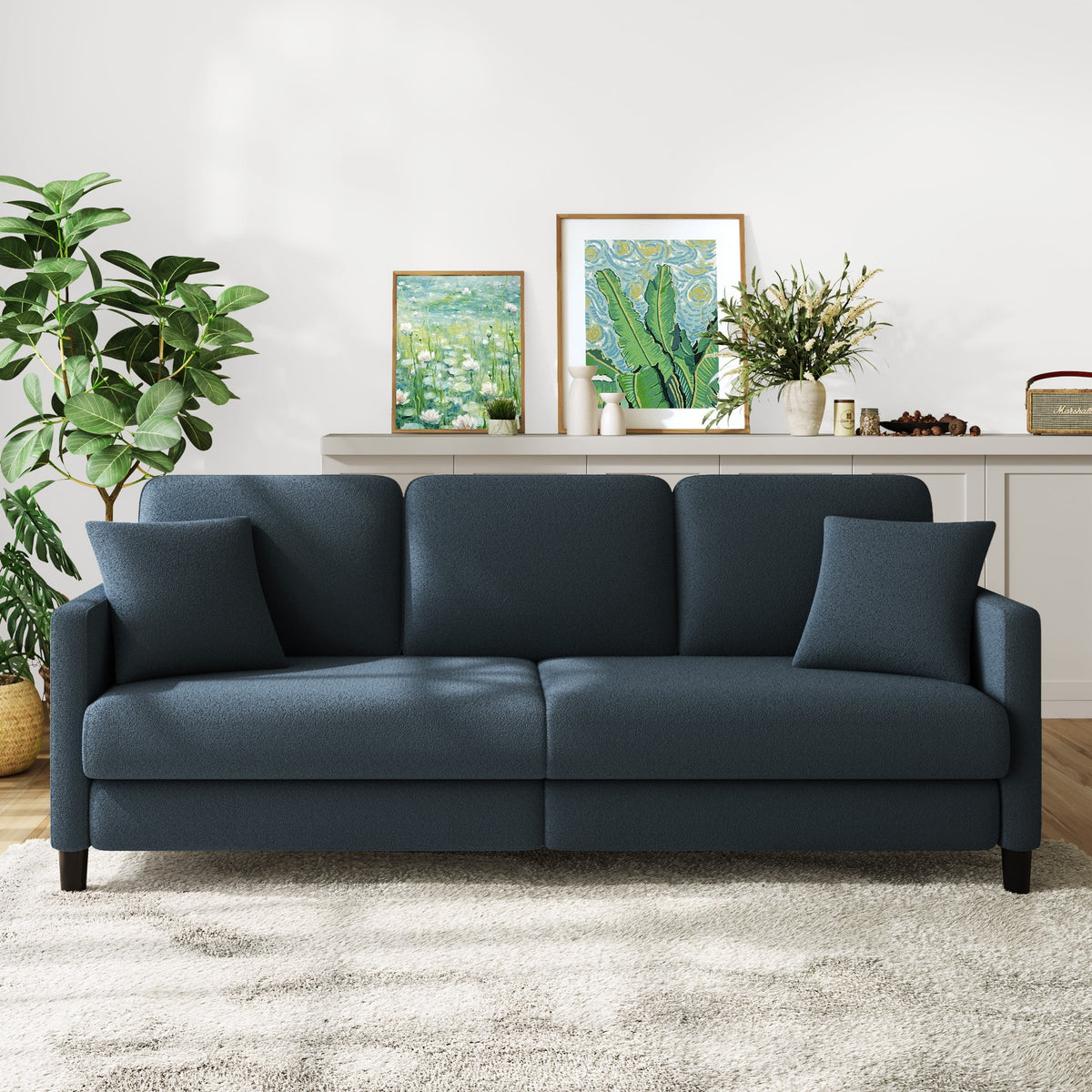Domusensus Sofas for Living Room, 82" Loveseat Sofa, Couches for Living Room Included 2 Pillows, Teddy Fleece Love Seat Couches, Small Couch, Blue