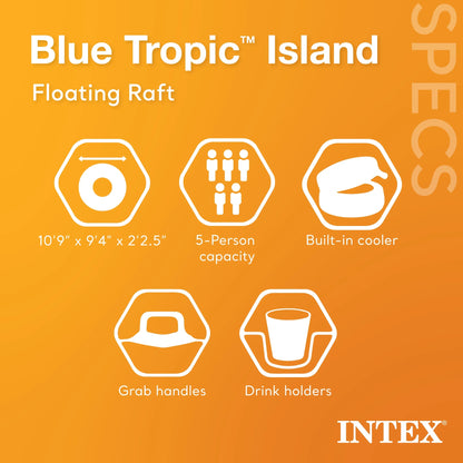 Intex Blue Tropic Inflatable Lake Island Float with Cooler and Cupholders