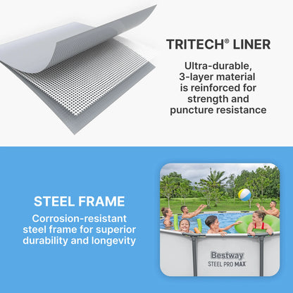 Bestway: Steel Pro MAX 15' X 48" Above Ground Pool Set - 4231 Gallon, Outdoor Family Pool, Corrosion & Puncture Resistant, Includes Filter, Pump, Ladder & Cover