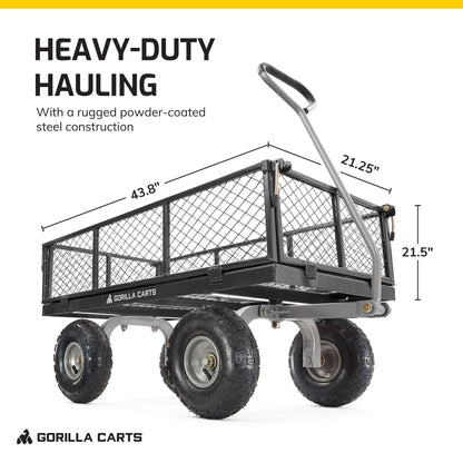 Gorilla Carts Steel Utility Cart with Removable Side Panels, 800 lb Capacity, Black