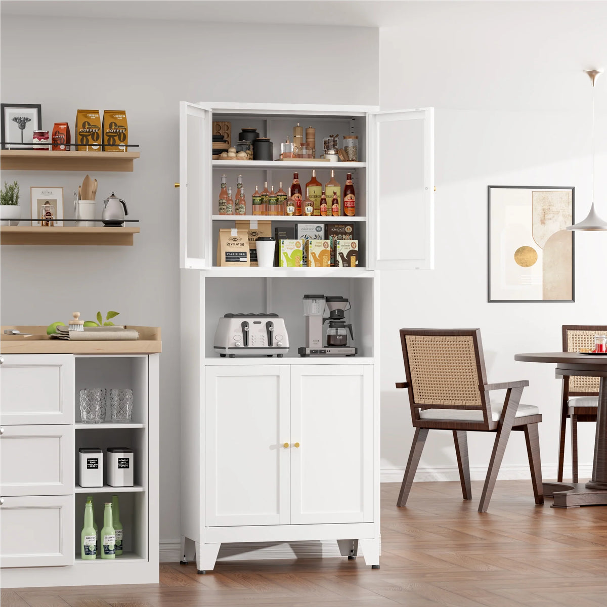 Elegant 69" Tall Modern Kitchen Pantry,Metal Storage Cabinet with Adjustable Shelves,Pantry Storage Cabinet for Kitchen,Dining Room,Living Room,Blue