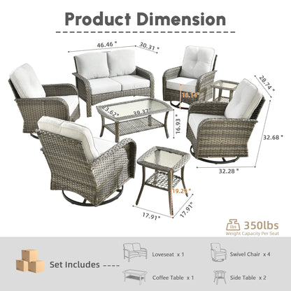 Ovios 5 Pieces Outdoor Patio Furniture Set High Back All Weather Wicker Conversation Set with Swivel Chairs & Coffee Table, Dark Gray