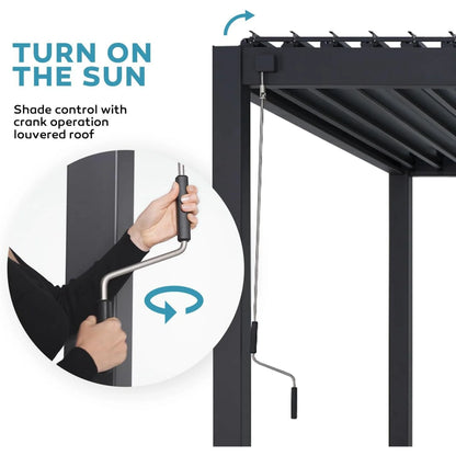 Mirador 10'x 10' 111S Outdoor Aluminum Pergola w/ Adjustable Rainproof Louver for Garden, Patio, Backyard, Takasho/Wood Grain