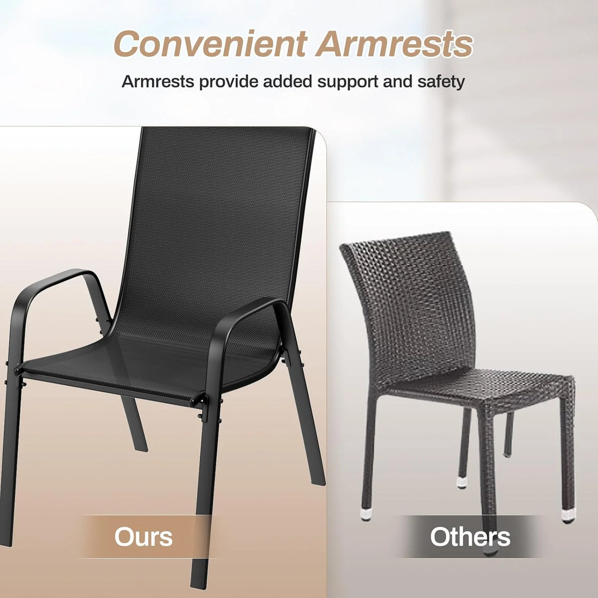 Pirecart Set of 4 Patio Dining Chairs, Textilene Outdoor Stacking Chairs for Poolside, Backyard, Garden