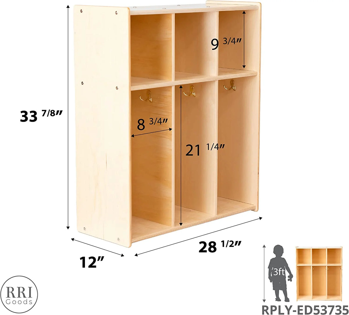RRI Goods 3-Section Classroom Coat Locker Wooden Cubby Rack Backpack Hanger