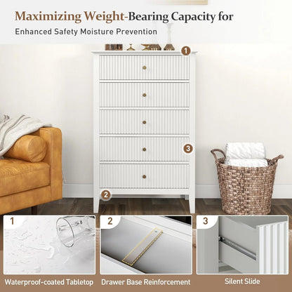 Heynemo Beige 6 Drawer Dresser, Fluted Modern Wood Chest