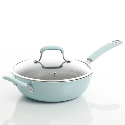 Kenmore Elite Andover 10 Piece Nonstick Aluminum Cookware Set in Glacier Blue