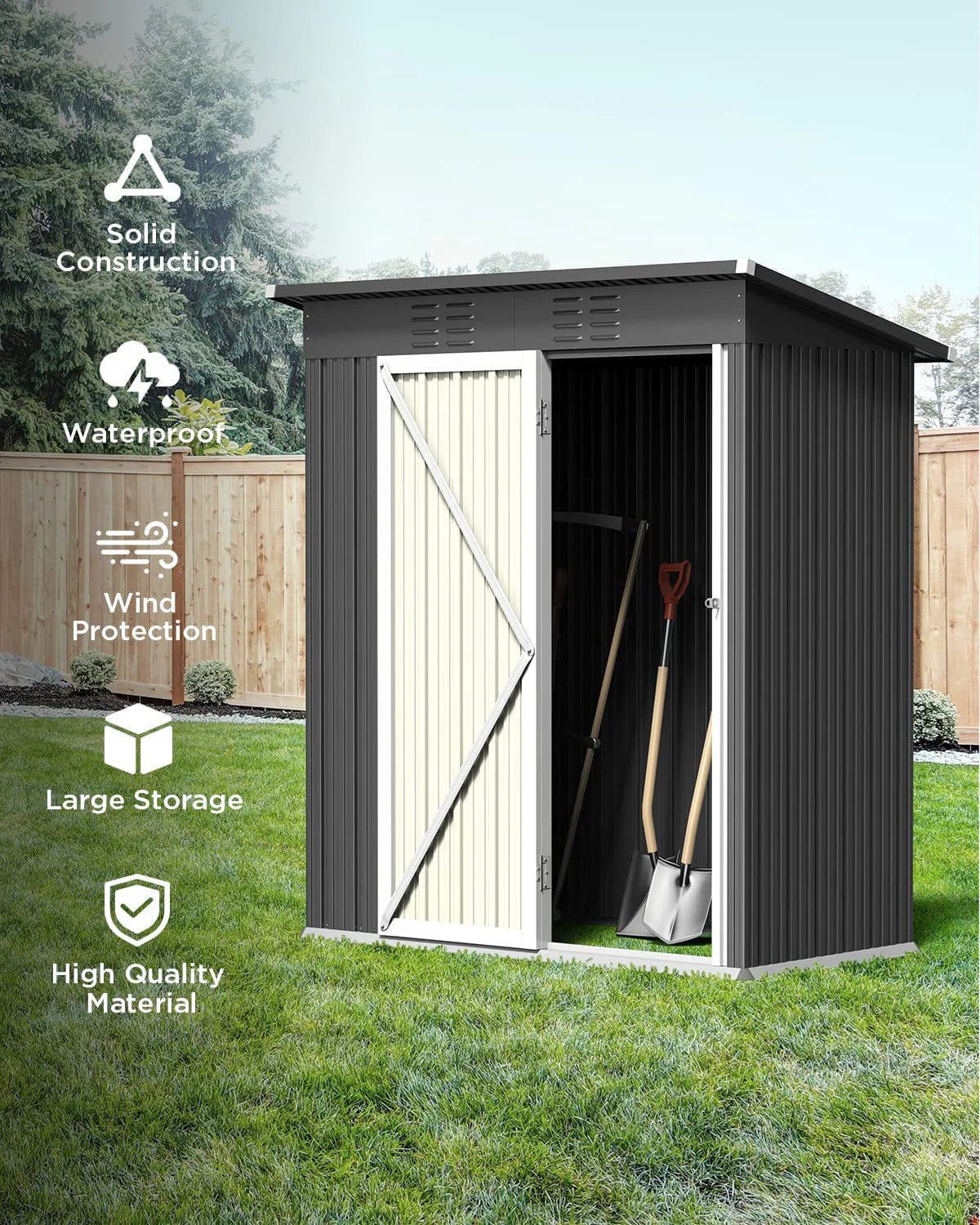 5' x 3' Outdoor Storage Shed, Metal Outdoor Storage Cabinet with Single Lockable Door, Waterproof Tool Shed,Gray