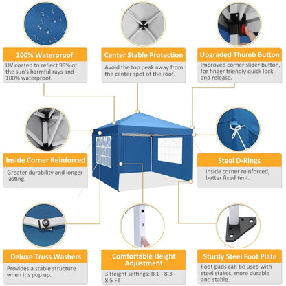 SANOPY 10x10 FT Pop Up Canopy Tent Anti-UV Waterproof Outdoor Instant Party Wedding Backyard Canopy Tent Shade Shelter for Beach Party Commercial Booth Gazebo, Blue