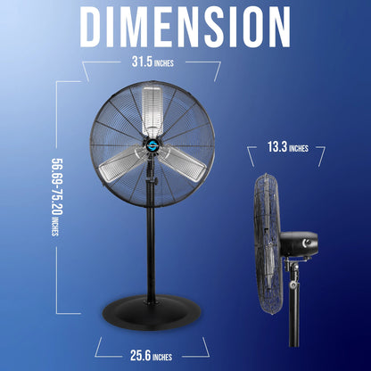 Tornado - 20 Inch High Velocity Metal Oscillating Pedestal Fan - Commercial, Industrial Use Water-Resistant