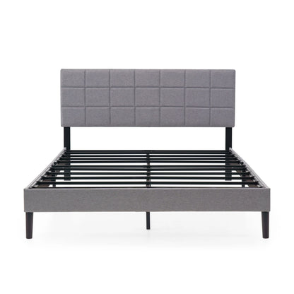 Mainstays Upholstered Platform Bed, No Box Spring Needed, Gray, Queen