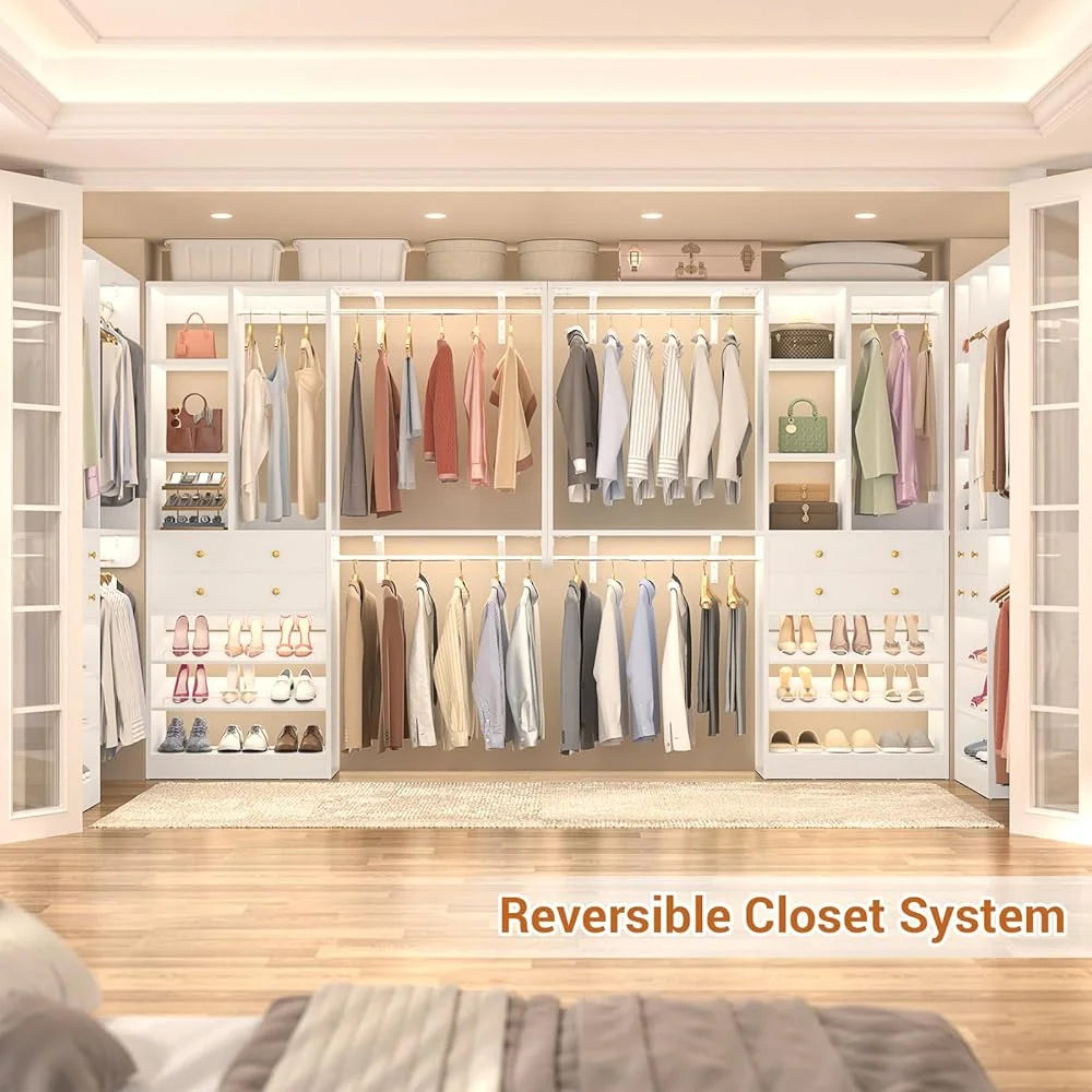 iSunirm 5FT Closet System with Drawers,5FT Closet System with Drawers, 60" Closet Organizer System with 2 Hanging Shelving Perfect Storage Solution for Organizing Your Closet