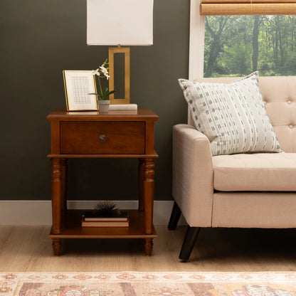 Powell McGhie Single Drawer Indoor End Table with Shelf, 26" Tall, Natural