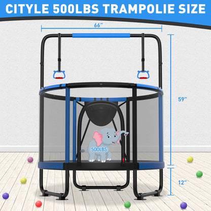 CITYLE Trampoline for Kids 600LBS 60'' 5FT Toddler Trampoline Indoor Outdoor with Basketball Hoop, Swing, Adjustable Bar, Mini Small Trampoline with Enclosure, Gifts for Toddlers, Boys & Girls