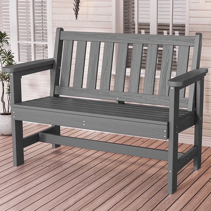 SERWALL Outdoor Bench for 2-Person, Weather-Resistant HDPE with Aluminum Reinforcement, Supports 660 lbs, Comfortable Seating for Patio, Garden, and Porch, Black