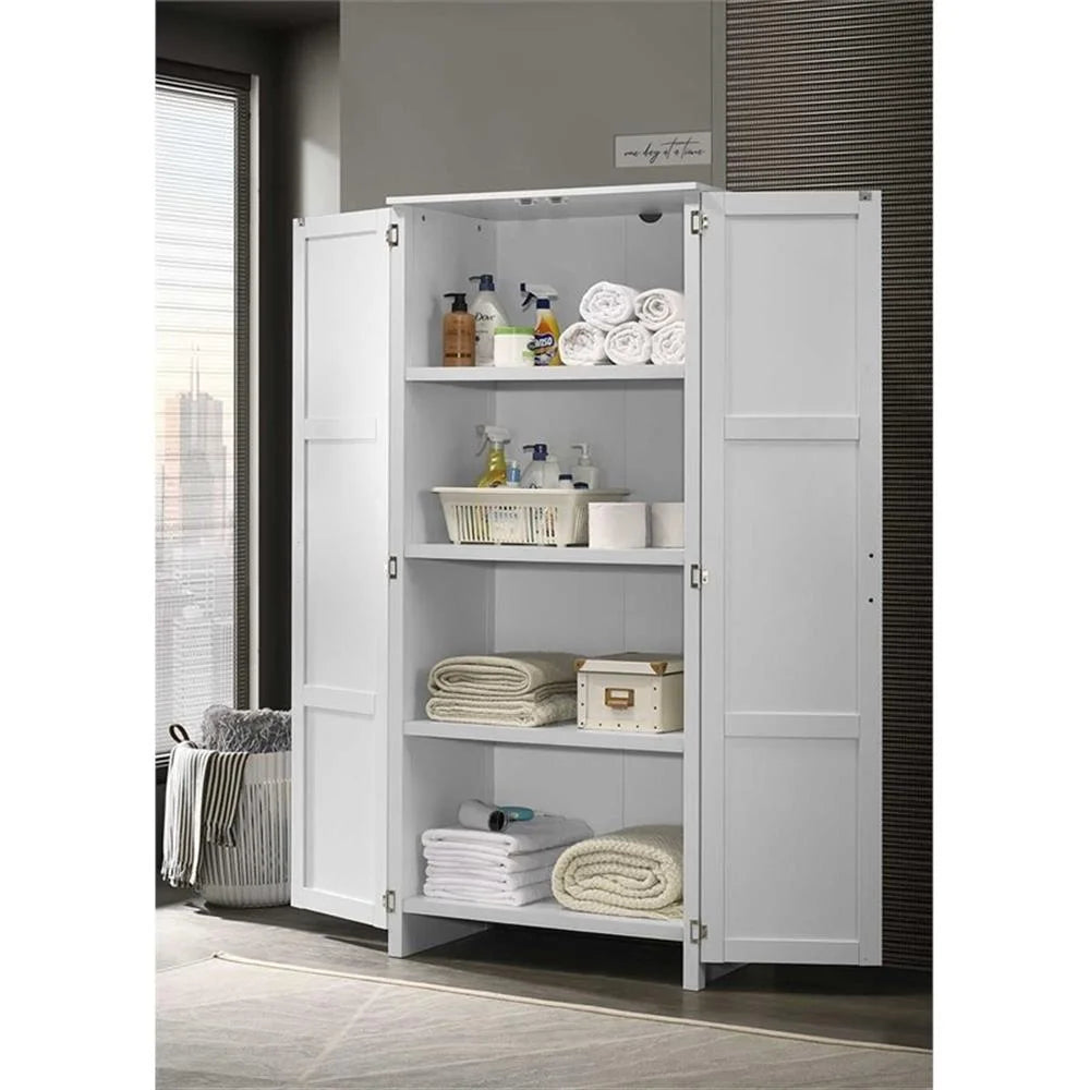 Pemberly Row Contemporary Engineered Wood Pantry in White Finish