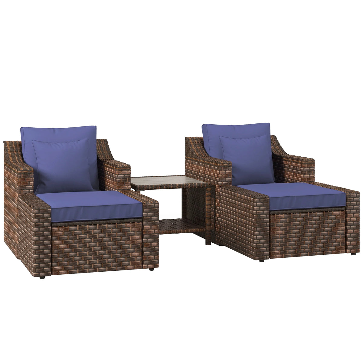 Outsunny 5 Piece Patio Furniture Set, All Weather PE Rattan Conversation Chair & Ottoman Set w/ Table, Cushions & Pillows Included, Beige