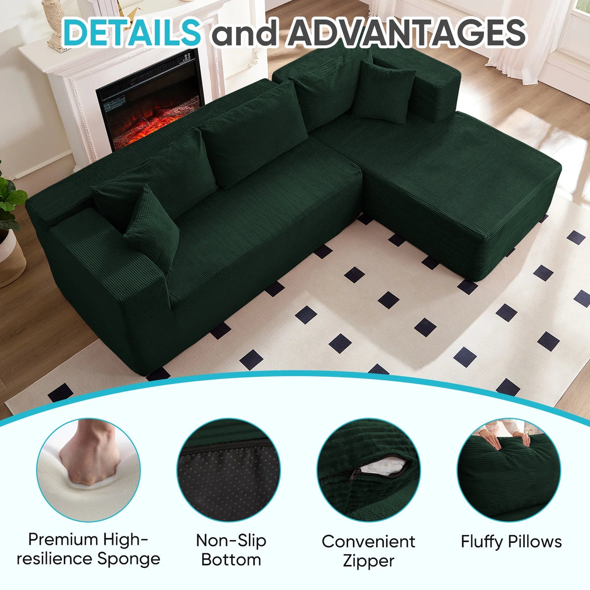ZAFLY 106" Cloud Sectional Couch with Chaise, No Assembly Required L Shaped Sleeper Sofa, Oversized Deep Seat Modular Couches and Sofas for Living Room - Right, Black