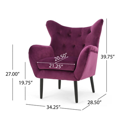 Noble House Simon Velvet Wingback Chair, Purple