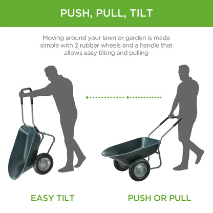 Best Choice Products Dual-Wheel Home Wheelbarrow Yard Garden Cart for Lawn, Construction - Green
