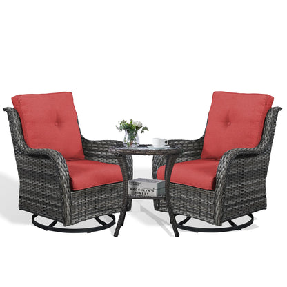 POCASSY 3 Piece Patio Set Outdoor Wicker Glider Rocking and Swivel Chairs with Cushions