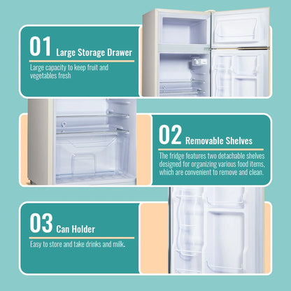 TACOOL Refrigerator with Top Freezer 3.5Cu.ft Two Door Small Mini Fridge with Extra Drink Space for Home Office Dorm Red