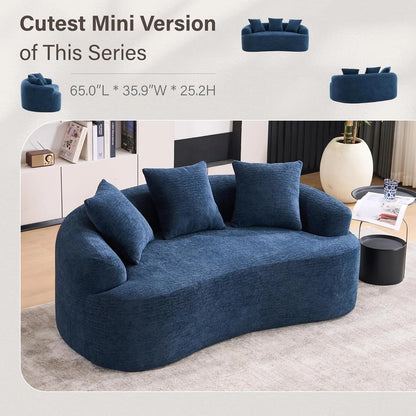 Loveseat Sectional Sofa for Living Room, 65’�?Modern Luxury Plush Chenille Extra Deep Seat Curved Cloud Floor Couch with 3 Throw Pillows for Small Spaces, No Assembly Needed, Sapphire Blue