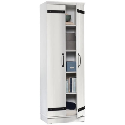 Pemberly Row Farmhouse Engineered Wood 2-Door Narrow Storage Cabinet in Salt Oak